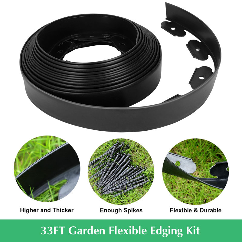 Black Flexible Plastic Landscape Edging Border Kit with Spikes