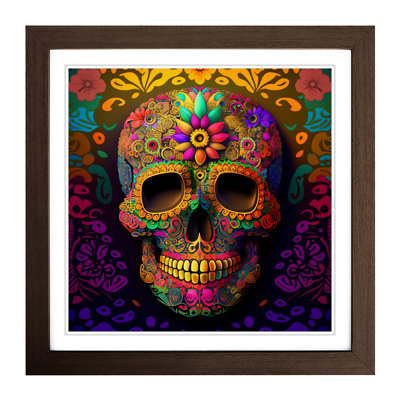 Sugar Skull Colour Field Painting - Single Picture Frame Print on Wood
