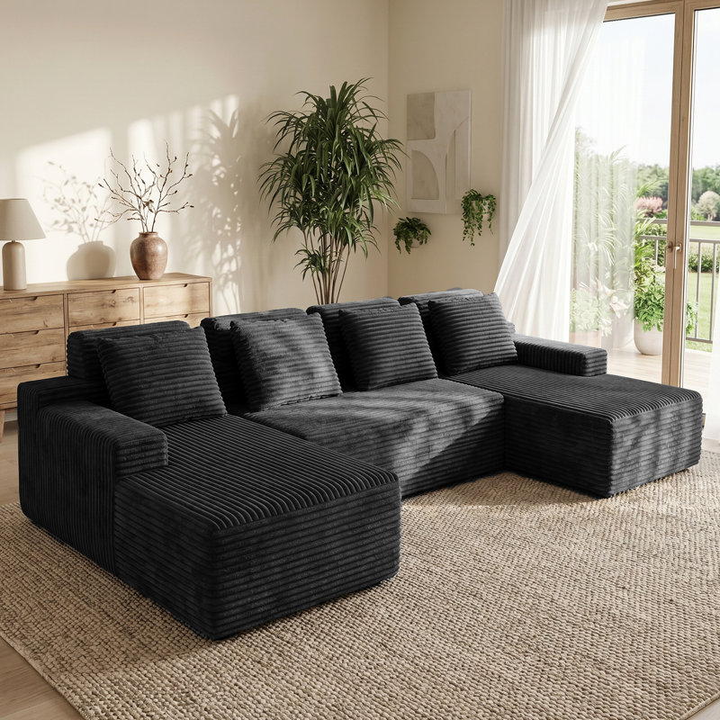 Boneless 134" Sectional Couches , Black