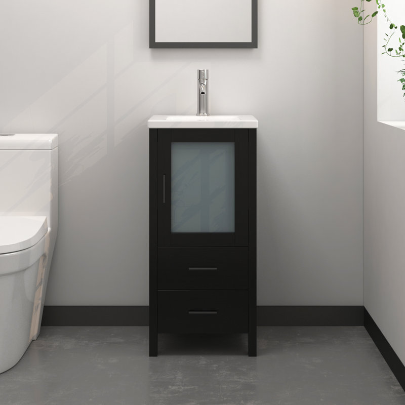 16.3'' Single Bathroom Vanity with Ceramic Top, Black