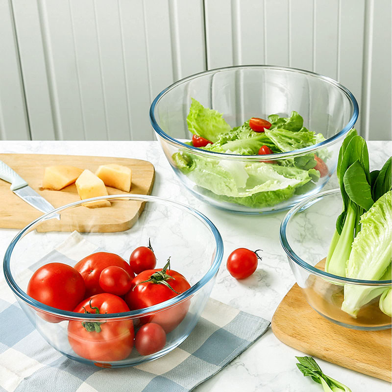 Ensemble de bols à mélanger en verre pour la cuisson Ensemble de bols à salade 3 pièces (1 pte, 2,5 pte, 4,2 pte), grands bols à haute brosilicate pour préparer et servir la cuisine, allant au four à micro-ondes et au lave-vaisselle