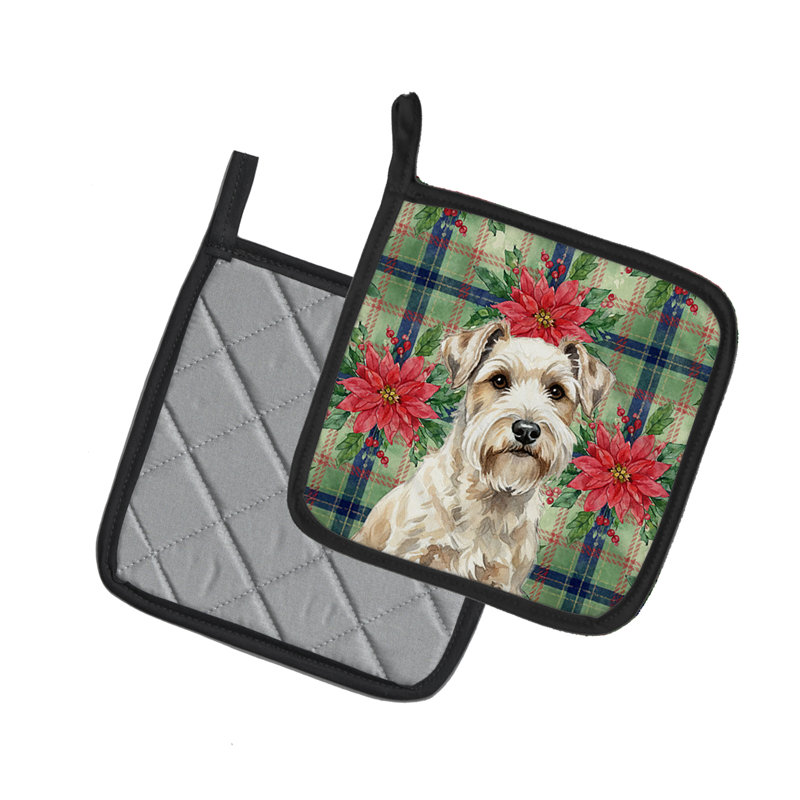 Paire de poignées Sealyham Terrier Christmas Poinsettas