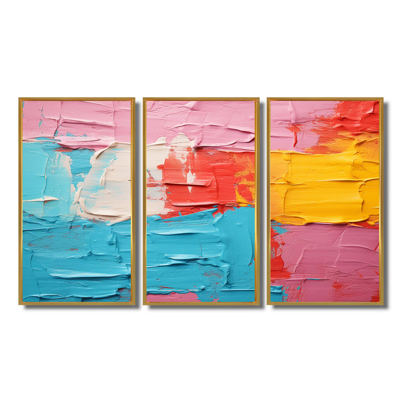 «Miami Summer Celebration», ensemble d'art mural abstrait, Cadre flottant doré, H 28 po x l 36 po x P 1 po