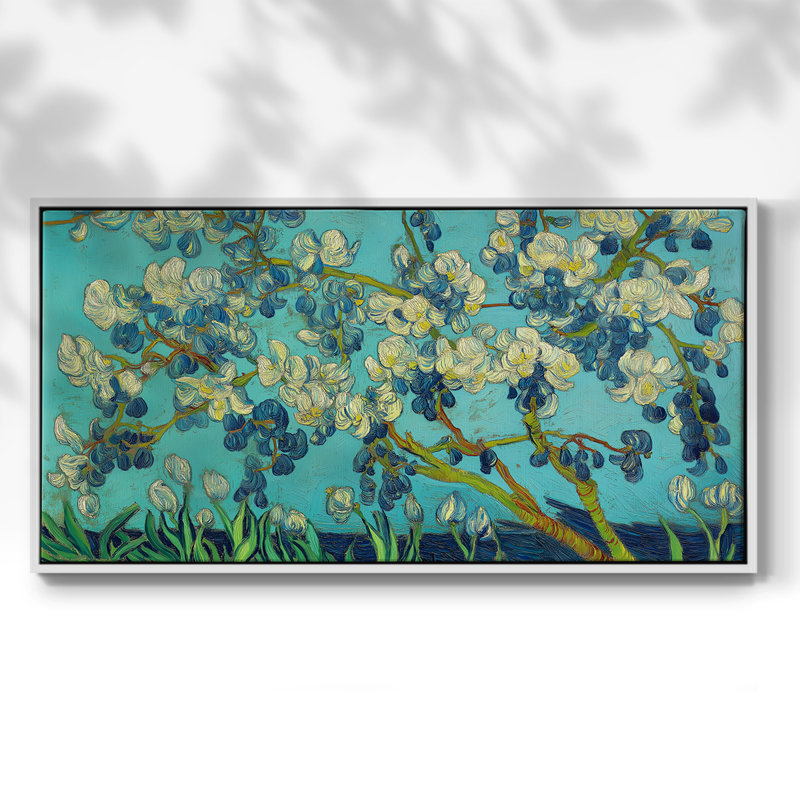 Botanical Series-CCCCLXIV - Toile tendue avec châssis encadré - Prêt à être accroché, H 25 po x l 49 po, Blanc