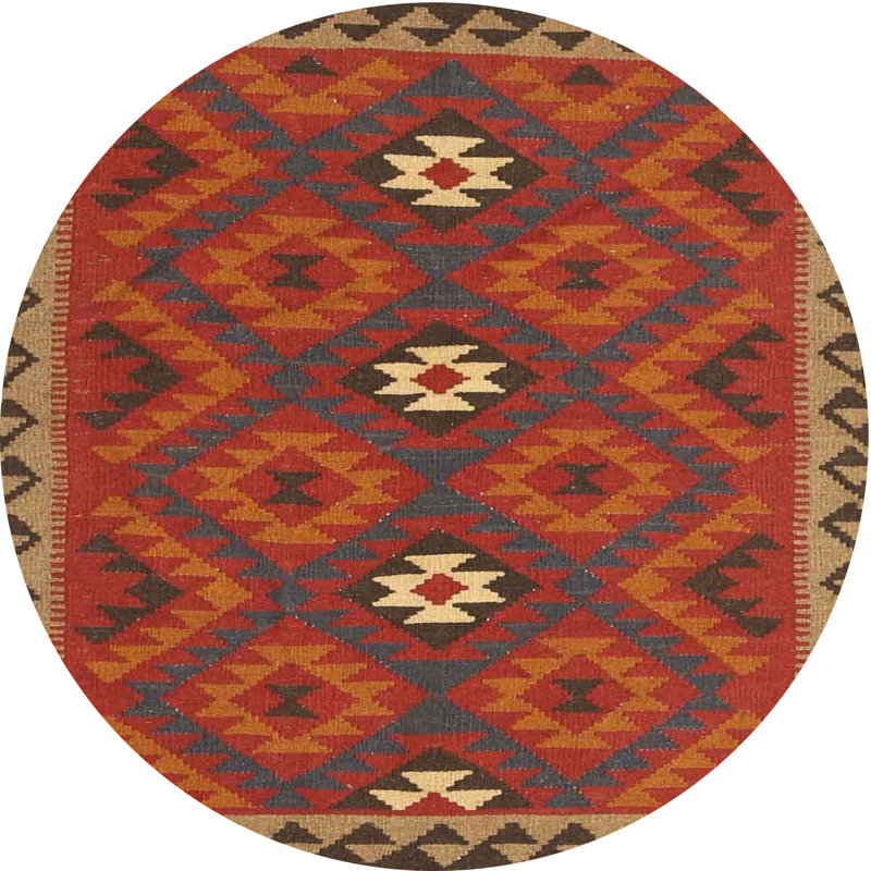 Tapis de zone rouge/noir/brun contemporain, Rond 4 pi