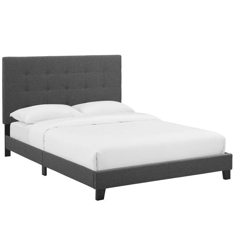 Modway Melanie Tufted Button Upholstered Fabric Platform Bed, Full, Gray