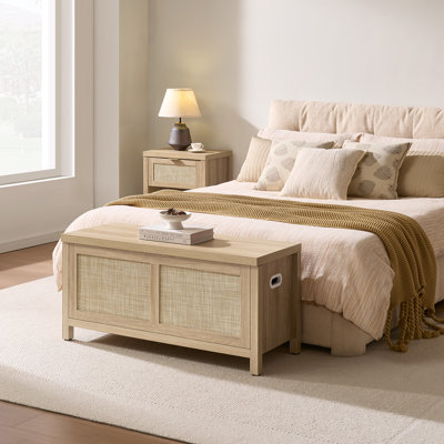 Banc en rotin d'inspiration bohémienne 39,4 po, multifonctionnel avec rangement caché