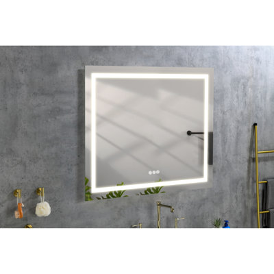 Miroir de salle de bain à DEL pour salle de bain avec fonction de brouillard, à intensité variable, 3 couleurs, mémoire, 36 po x 36 po de maquillage, soins de la peau, rasage et fabrication de vêtements