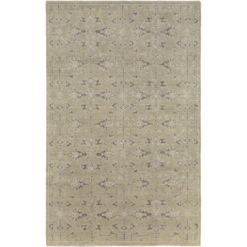 Tapis beige / gris noué à la main Chebanse, Rectangle 6 pi x 9 pi