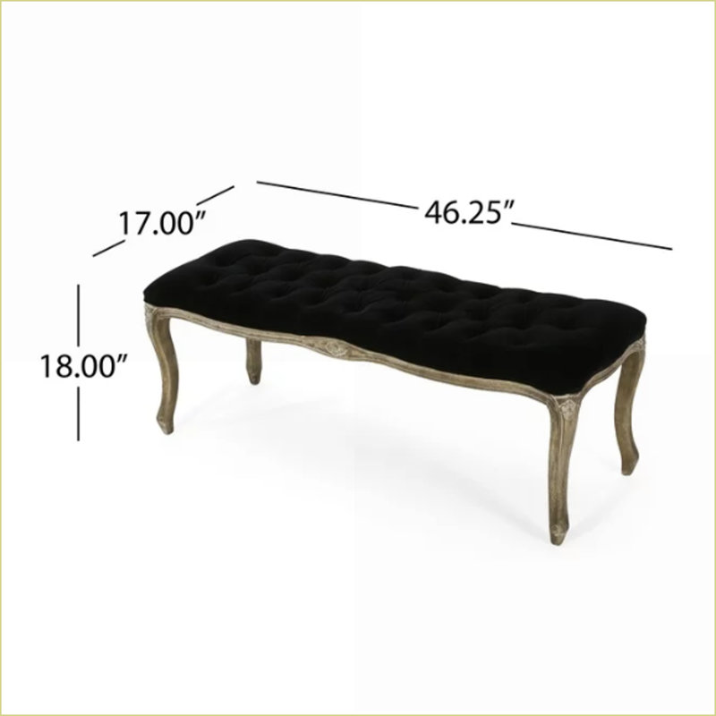Banc, en velours capitonné traditionnel, d'une largeur de 46,5 po pour le vestibule / salle à manger | Pieds en bois d'hévéa noyer brun