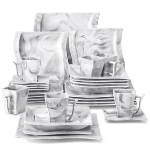 MALACASA Blance 32-Piece Marble Gray Porcelain. Dinnerware Set