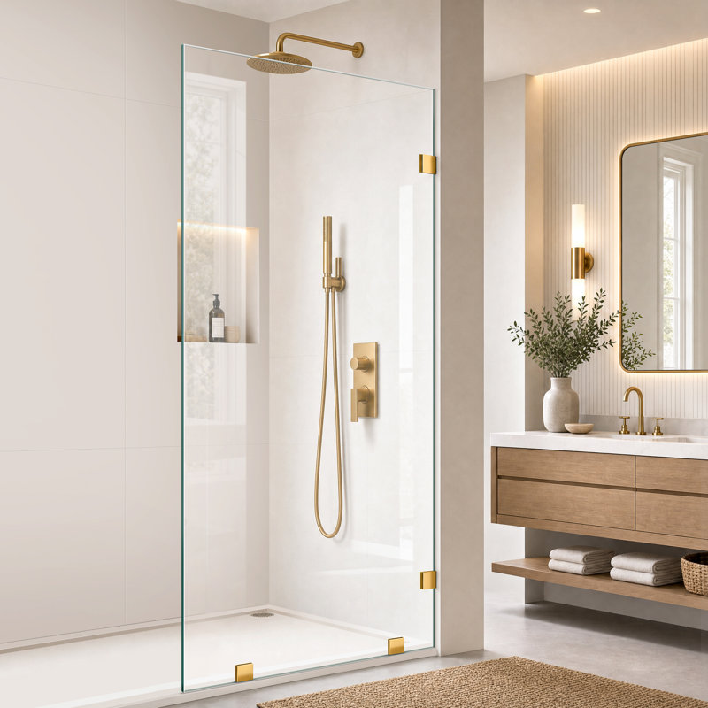 Écran de douche sans cadre l 24 po x H 80 po avec verre trempé de 3/8 po (10 mm) transparent, résistant à l’explosion et brossé