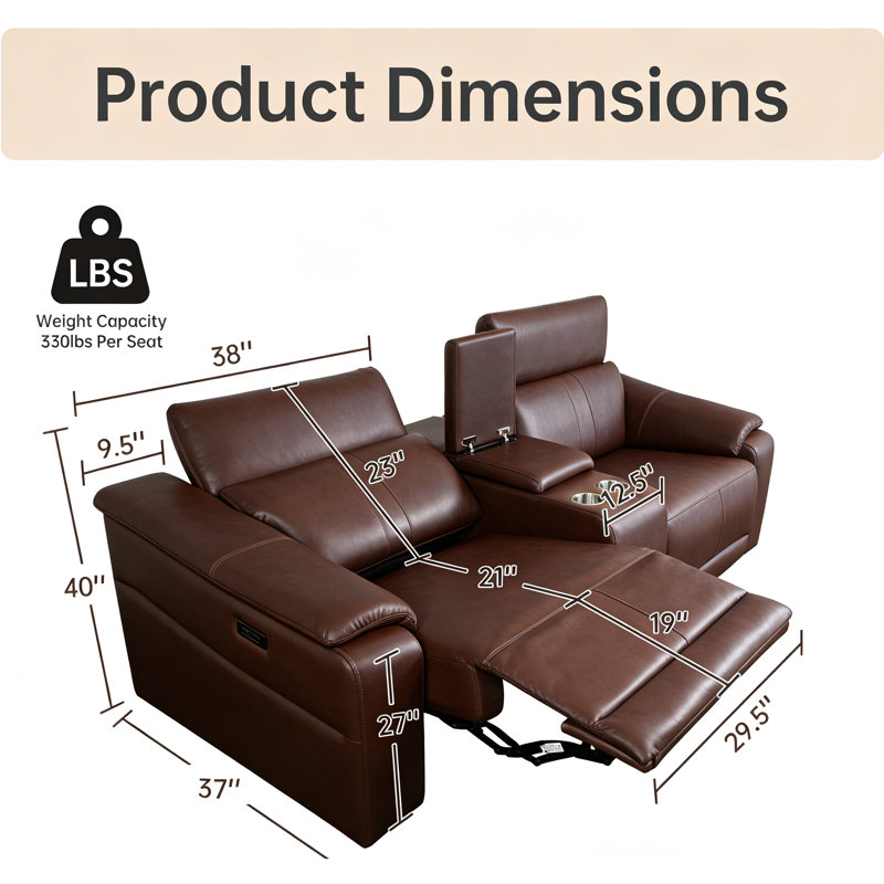 Modulaire brun foncé 3 avec porte-gobelets intégrés, sièges inclinables électriques et haute éponge, convient aux petits appartements bureaux modulaire confortable dans un fauteuil inclinable à 2 supports, conception moderne s'adapte aux espaces,