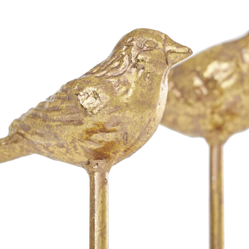 Hara Metal Bird Decorative Gold Sculpture with Gold Foil Texturing Set