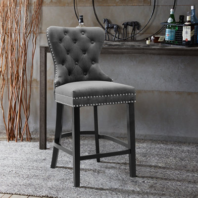 Upholstered Counter Stool with Solid Wood Frame