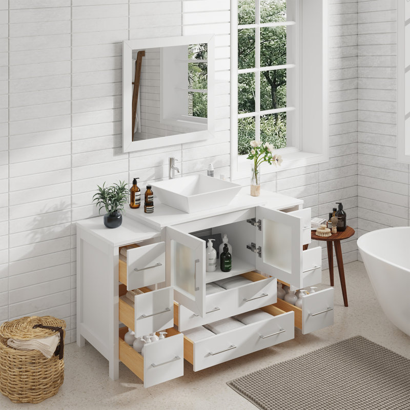  Ensemble de meuble-lavabo simple 54 "avec miroir, blanc