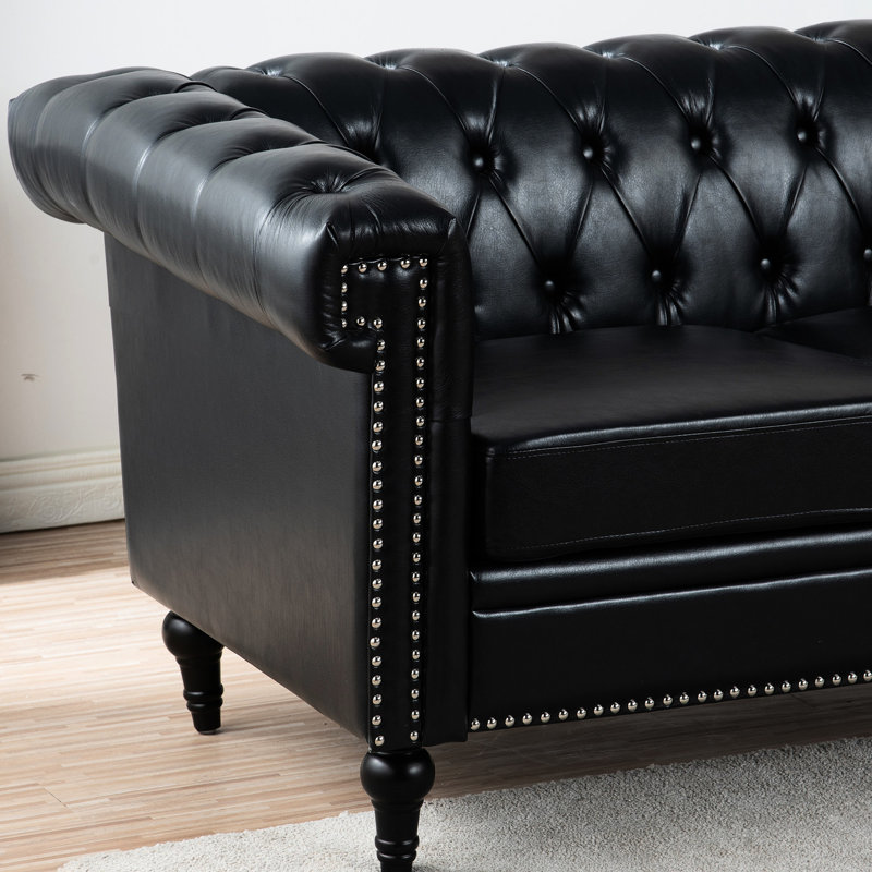 82,52 pouces de largeur pour 3 sièges, tissu en cuir de polyuréthane, coussin à rebond élevé, siège amovible, siège élégant, rembourrage en mousse haute et large, design élégant avec argent