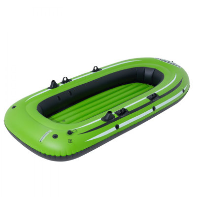 Bateau gonflable, bateau de pêche gonflable pour 3 personnes, kayak radeau portatif en PVC robuste, rames en aluminium de 45,6 po, pompe à haut débit, porte-cannes à pêche et 2 sièges, capacité de 750 lb pour les adultes et les enfants