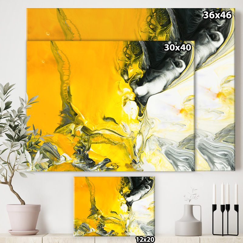 Reproduction d’art sur toile « blanc et jaune marbré avec nuage de noir », H 24 po x l 32 po x P 1 po