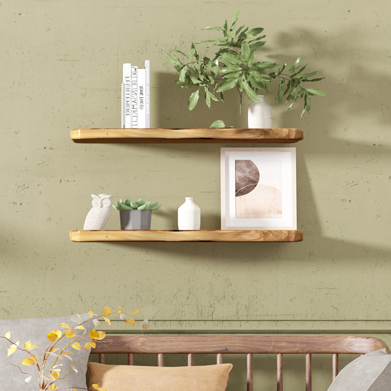 Zuzia 2 Piece Free Form Cedar Solid Wood Floating Shelf, 1.74"H x 23.65"W x 7.87"D