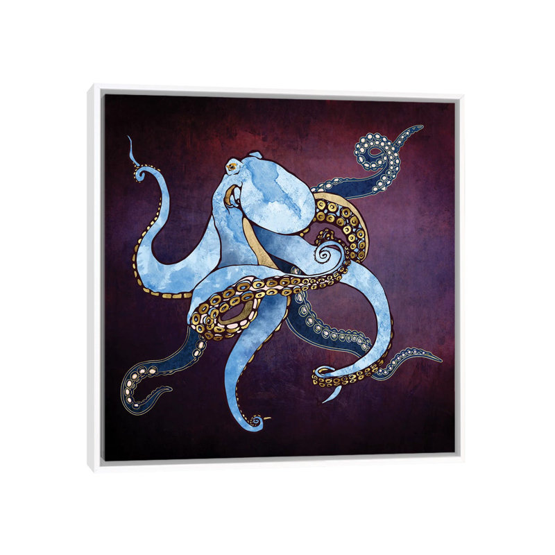 Pieuvre métallique Iii - impression d'art graphique, 26" H x 26" W x 1.5'' D, White Framed, Pas de tapis