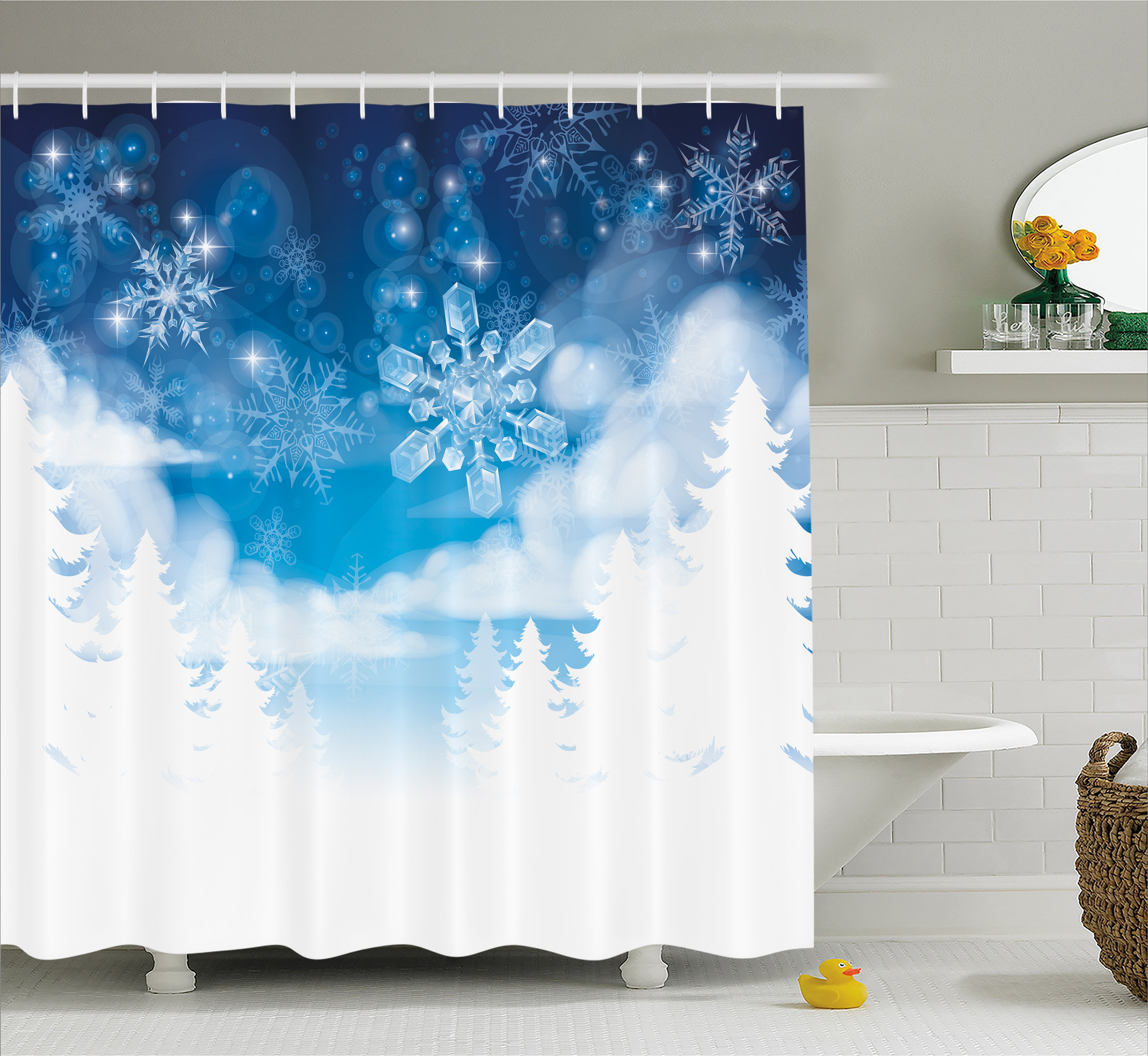 Ambesonne Winter Ations Christmas Trees Setting With Snowflakes and