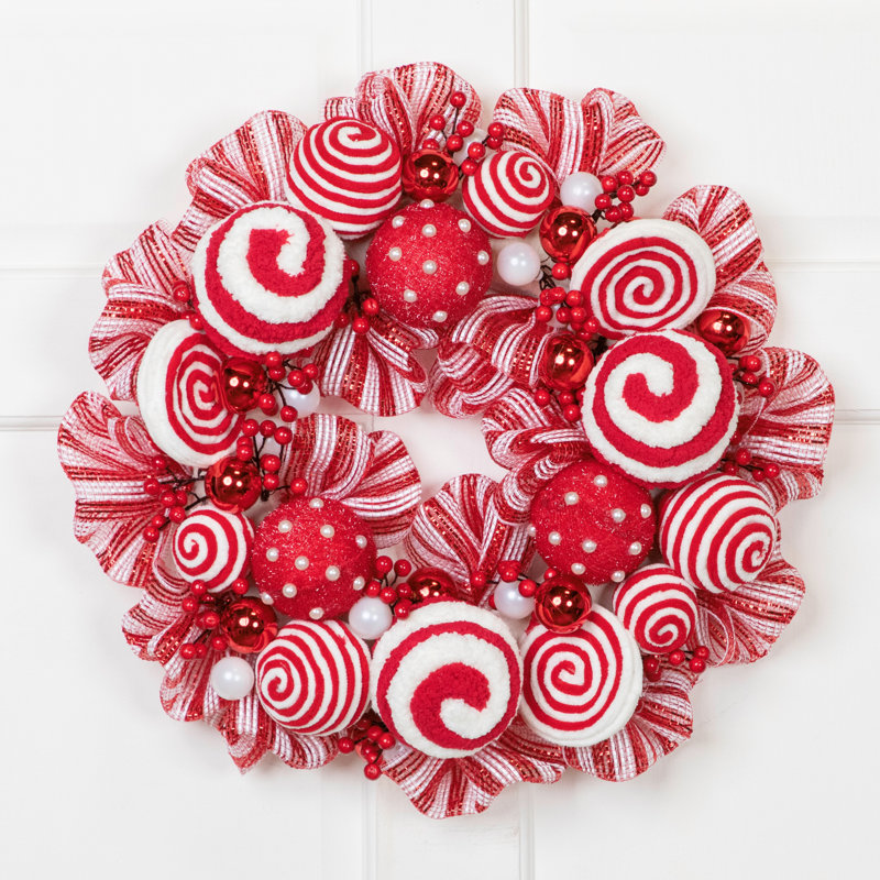 Couronne de Noël menthe poivrée et baies - 20 po - non éclairée
