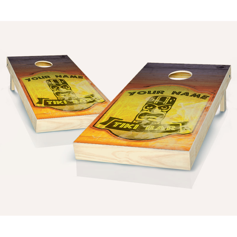 Ensemble de cornhole personnalisé en bois massif 24 'x 48' avec sacs Tiki, Rouge / Bleu marine