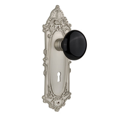 Black Porcelain Interior Mortise Door Knob with Victorian Long Plate