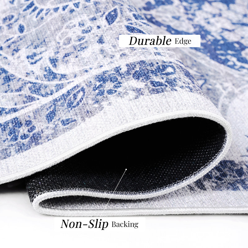 Area Rug, For Bedroom, Washable Rug, Low-Pile, Non-Slip, Non-Shedding, Foldable, Kid&Pet Friendly - S For Living Room, Bedroom, Kitchen (Blue)