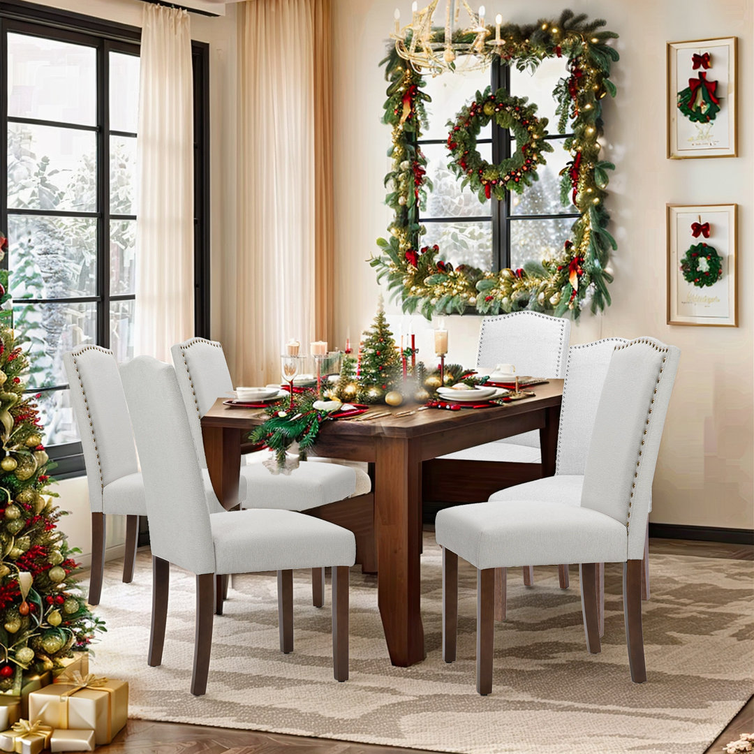 Kalek Upholstered High-end Tufted Dining Room Chair Nailed Trim Linen Parsons Dining Chairs With Solid Wood Legs (Set of 6) Winston Porter Upholstery 
