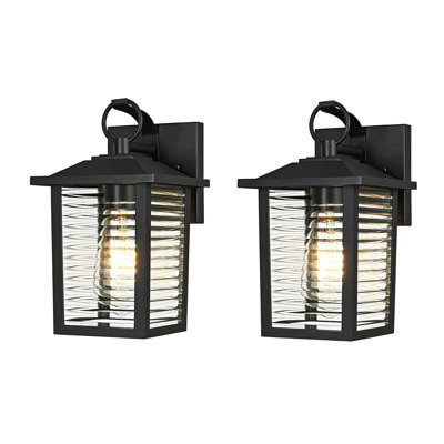11 in. Sand Black 1-Light Outdoor Wall Lantern Sconce with Clear Glass Shade