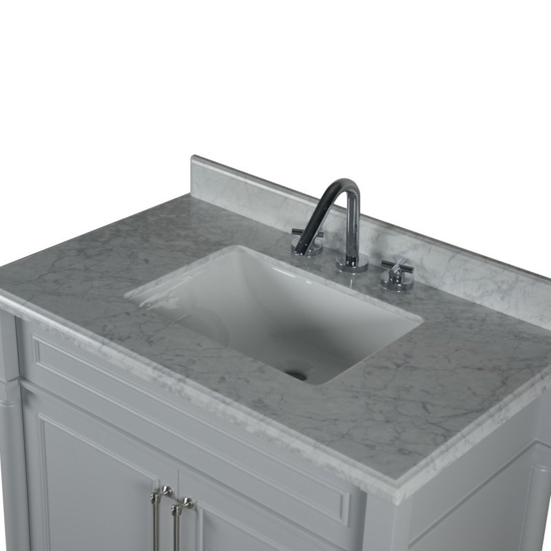 Meuble-lavabo simple 36 po avec plateau en marbre de Carrare blanc, Gris clair