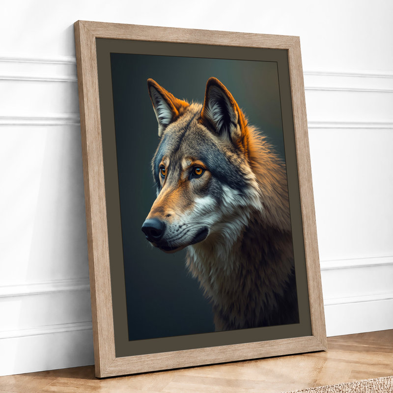 Wolf in Gold Light Rustic - Framed Print, Oak, A4 - 29.7 x 21.0 cm