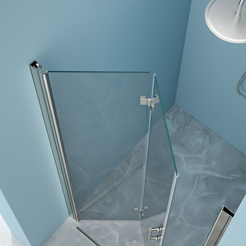 Porte de douche pliante en verre trempé l 34 po x H 72 po, finition eau idéale pour redécorer la salle de bain Options d'installation flexibles Maximiser l'utilité