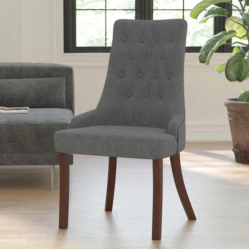 Prompton Tufted Chair with Curved Mahogany Legs, Gray