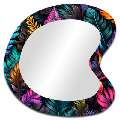 Neon Foliage Botanical Pattern II - Irregular Abstract Botanical Modern Unique Wall Mirror
