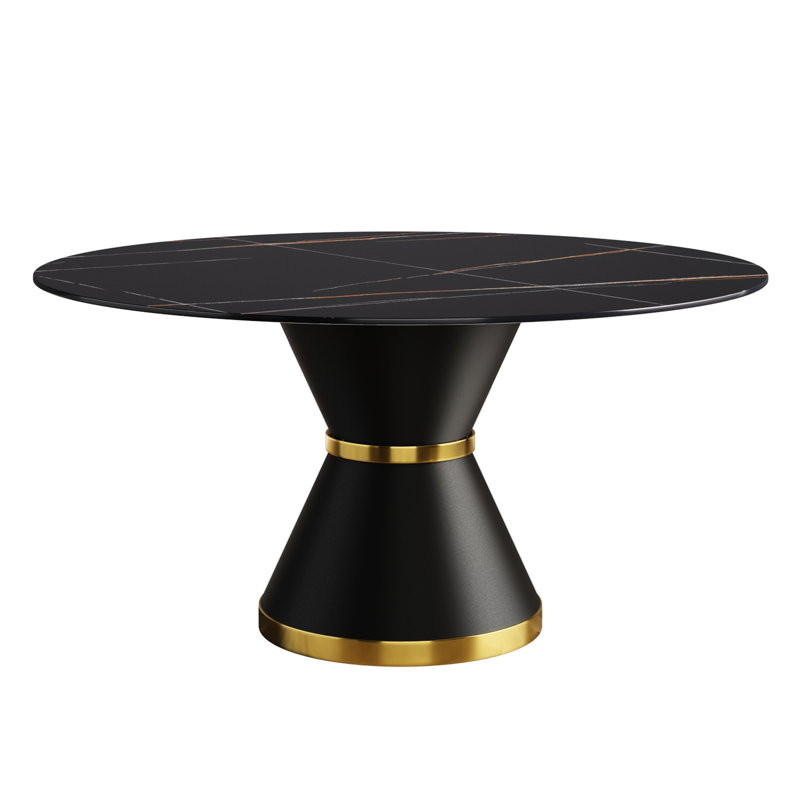 Table de salle à manger 60,1 "pour 6 personnes - Pierre frittée, structure en carbone noir stable
