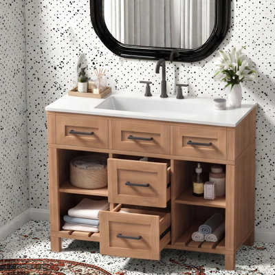 Meuble-lavabo moderne en bois naturel (doit inclure le meuble-lavabo et le lavabo) avec rangement