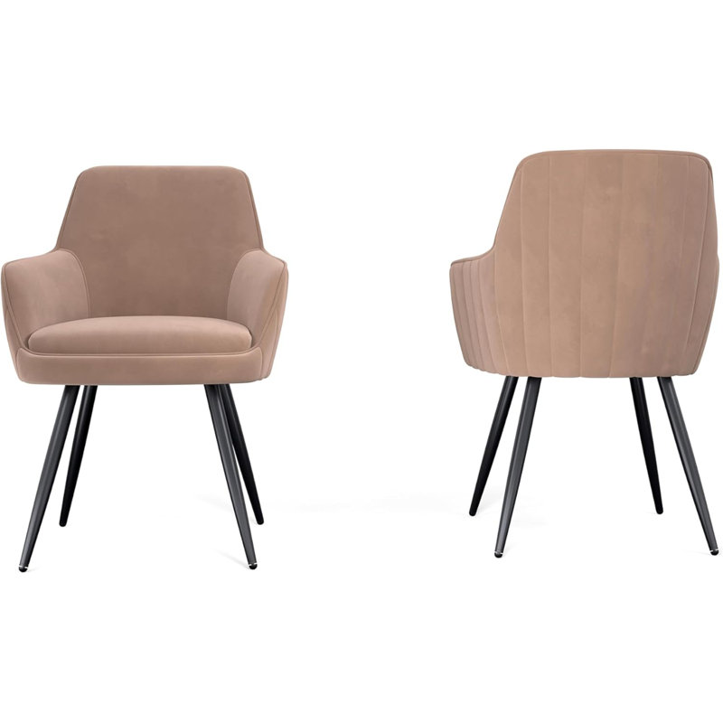 Chaise d'appoint moderne rembourrée Mid-Century avec dossier capitonné, ensemble de 2, Brun