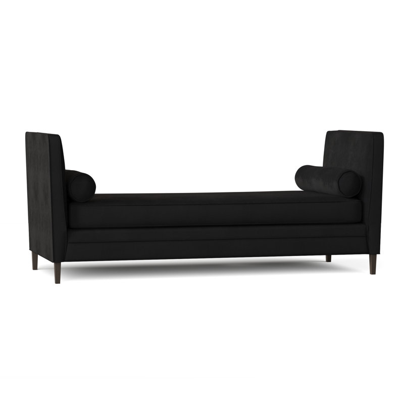 Banc rembourré Lydia, Velours performance Bella noir, Brun acajou