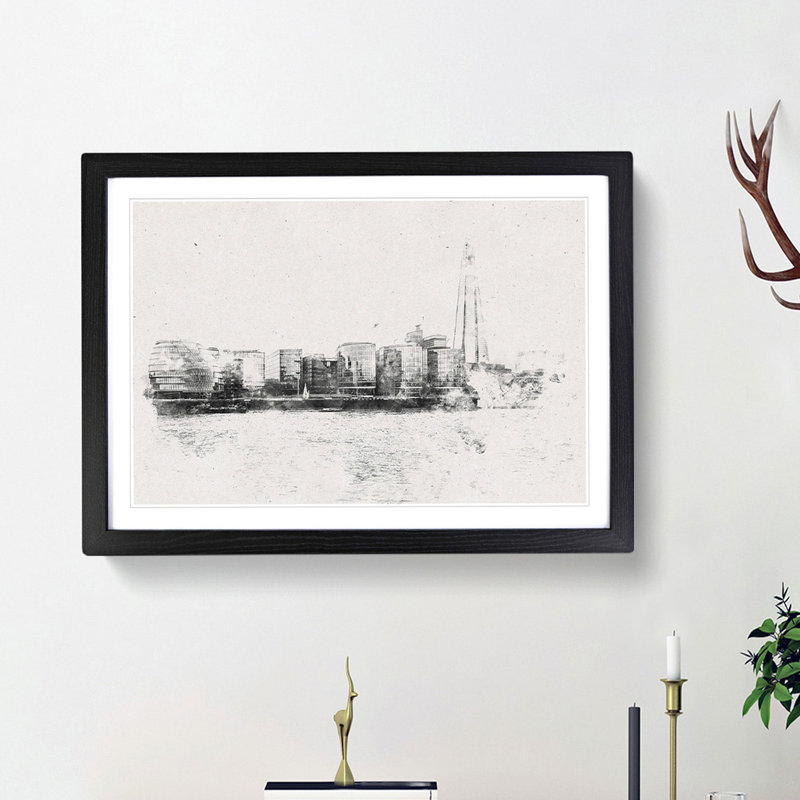 The Shard and London Skyline - Picture Frame Painting Print, 24cm H x 33cm W x 2cm D, Black Framed