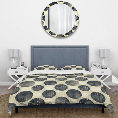 Ensemble de housse de couette gris anthracite Midcentury Circles Art II - Midcentury