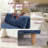Blue Chenille Large Modern Ottoman with Two Cushions ,Sturdy Wooden Legs Foot Stool-248549663