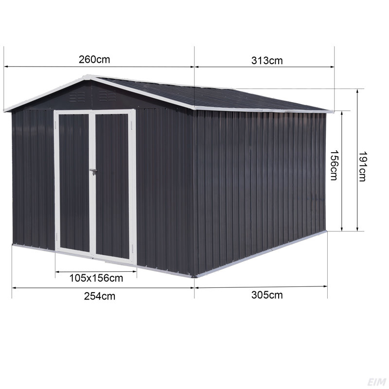 Metal Garden Sheds Outdoor Storage Sheds, Dark Gray, 75.2" H x 102.4" W x 123.2" D