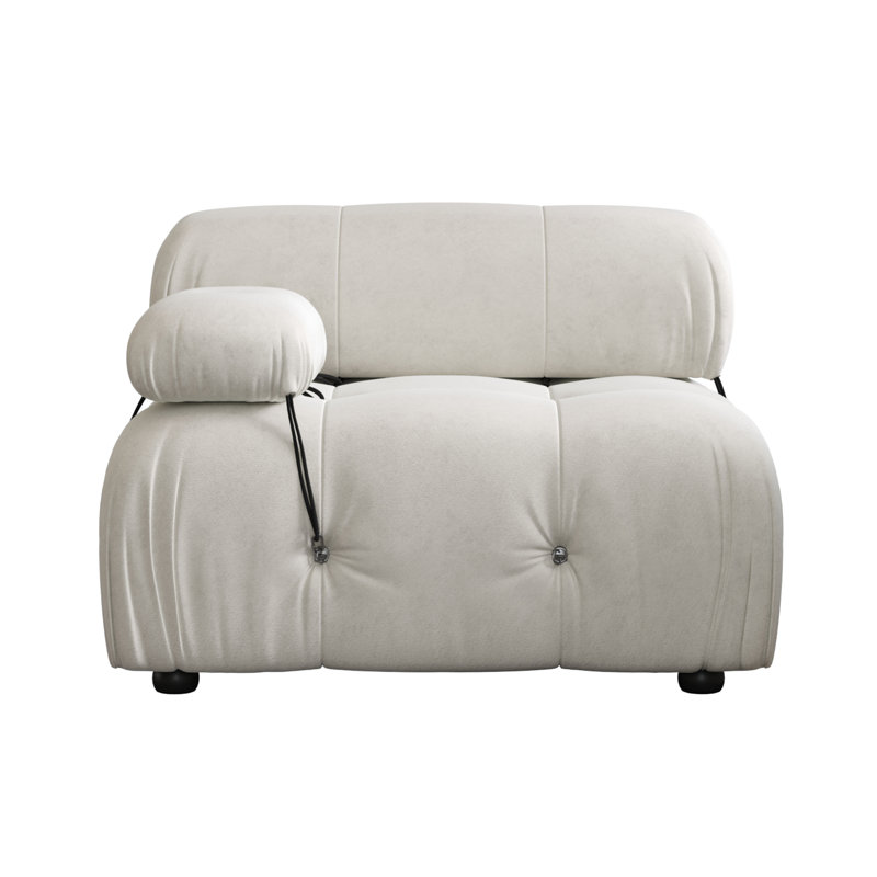 Canapé modulaire rembourré 3 pièces en velours avec repose-pieds Cylar, Beige