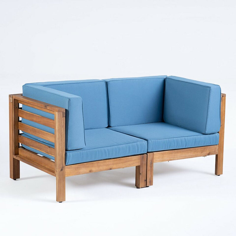 2-Piece Outdoor Love Seat Set, Blue, Teak