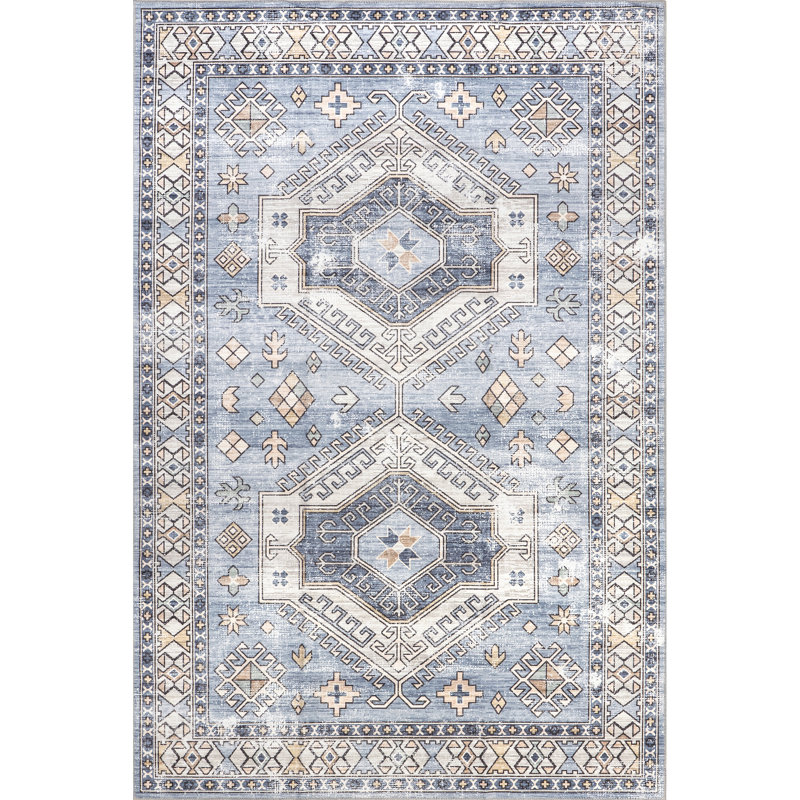 Tapis lavable en machine à motif tribal Mae SpinClean, Rectangle 3 pi x 5 pi