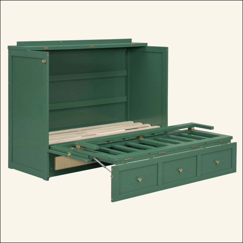 Lit escamotable avec grands tiroirs Murphy, Green, Full