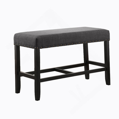 Fabric Counter Height Dining Bench With Nailhead Trim, Grey